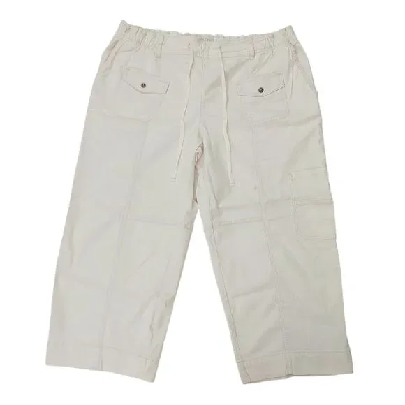 Anthropologie Pilcro Cargo Pants Womens 1X Beige Utility Drawstring Relaxed Fit - Picture 1 of 12